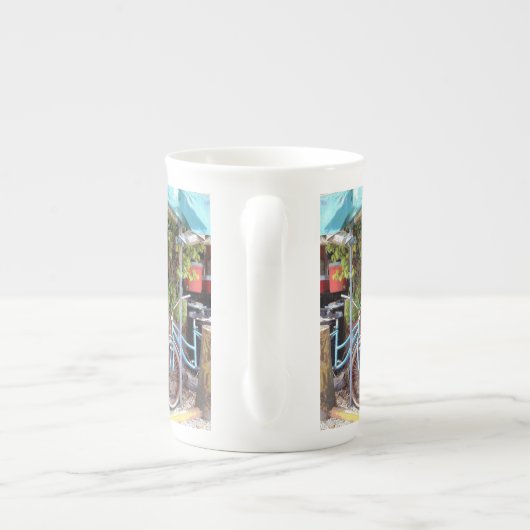 Blauwe fiets porselein kop (Achterkant)