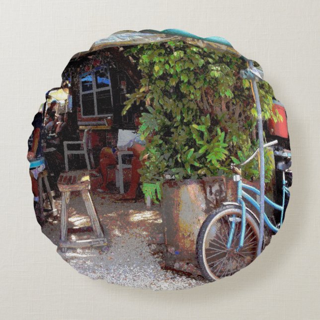 Blauwe Fiets Rond Kussen (Voorkant)