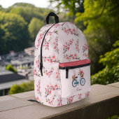 Blauwe Fiets Roze Sakura Kersenbloesems Monogram Bedrukte Rugzak