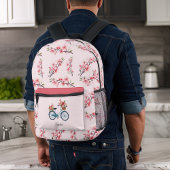 Blauwe Fiets Roze Sakura Kersenbloesems Monogram Bedrukte Rugzak