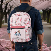 Blauwe Fiets Roze Sakura Kersenbloesems Monogram Bedrukte Rugzak