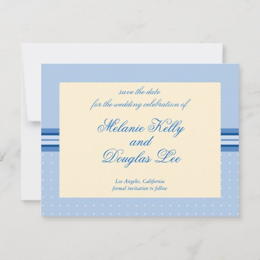 Blauwe fiets Sla de datum-aankondiging op Save The Date (Achterkant)