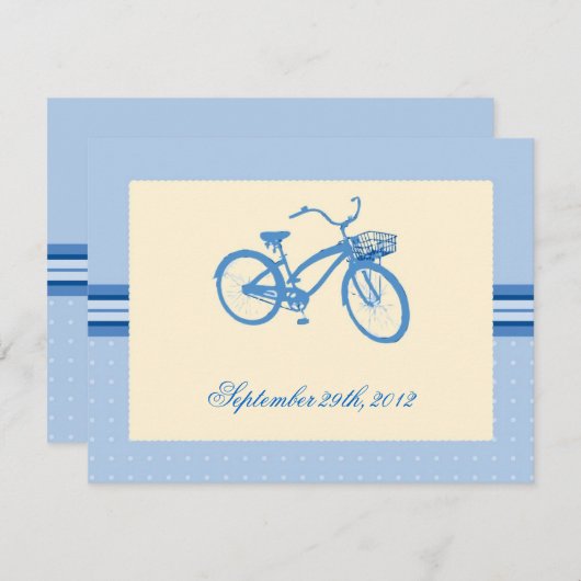 Blauwe fiets Sla de datum-aankondiging op Save The Date (Voorkant / Achterkant)