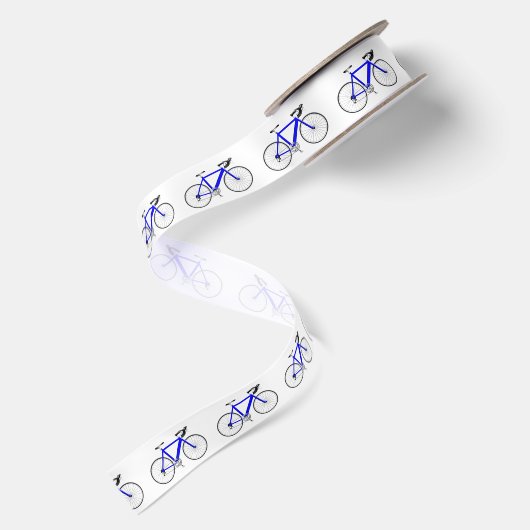 Blauwe fietsen op wit satijnen lint (Achterkant)