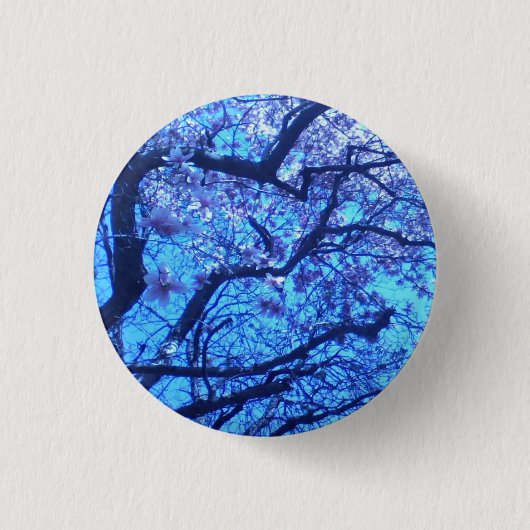 Blauwe filialen bloeien ronde button 3,2 cm (Voorkant)