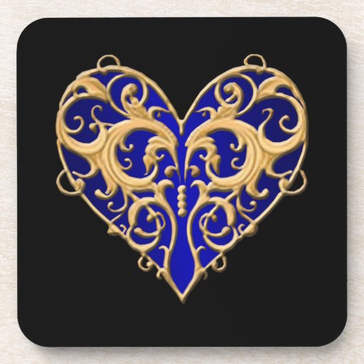 Blauwe Filigree Hart Onderzetters (Voorkant)