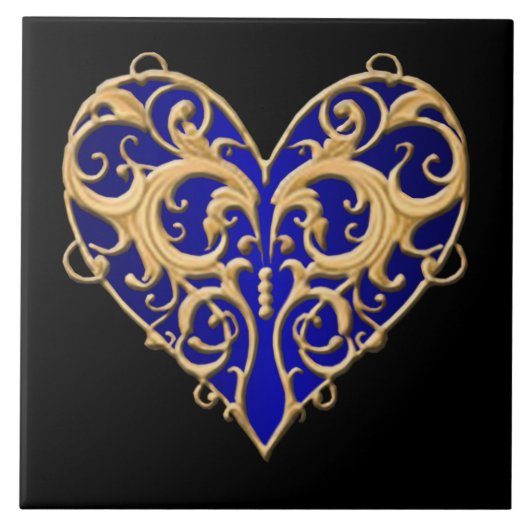 Blauwe Filigree Harttegel Tegeltje (Voorkant)