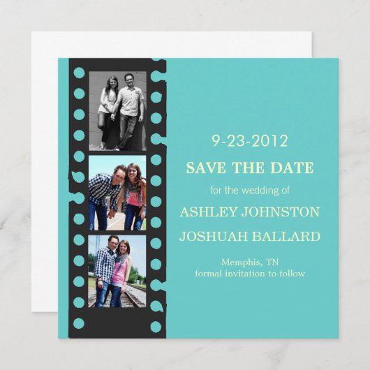 Blauwe filmstrips opslaan datum invullen save the date (Voorkant / Achterkant)