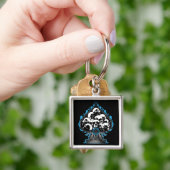 Blauwe Flaming Spade met schedels Sleutelhanger (Hand)