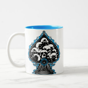 Blauwe Flaming Spade met schedels Tweekleurige Koffiemok