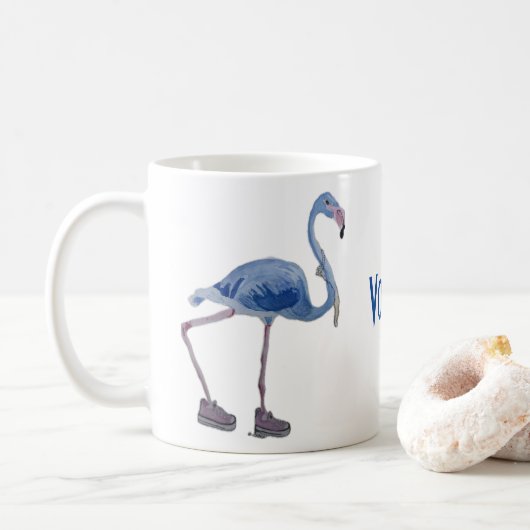 Blauwe FLAmingo met Pearls mok. Stem Harris 2024 Koffiemok (Met donut)