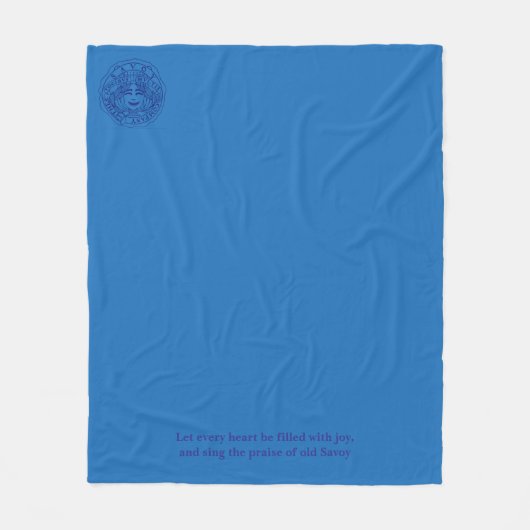 Blauwe fleece deken met logo en motto (Voorkant)