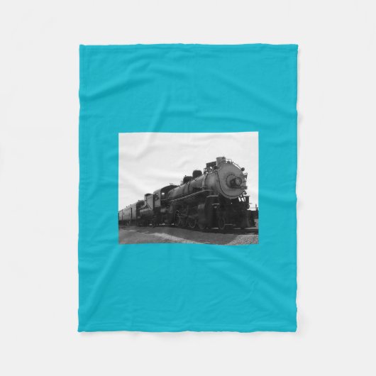 Blauwe fleece deken stoomlocomotief (Voorkant)