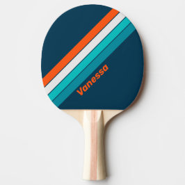 Blauwe fles met naam en strepen tafeltennisbatje