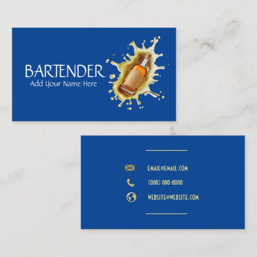 Blauwe flesfles met schouderwand Mixoloog Visitekaartje (Voorkant / Achterkant)