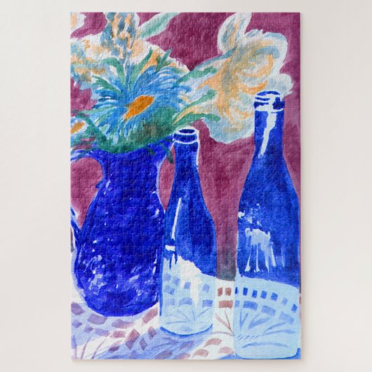 Blauwe flesje stille puzzel (Verticaal)