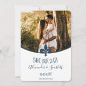 Blauwe Fleur de Lis Foto Save The Date Aankondigin Aankondiging (Voorkant)