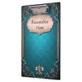 Blauwe fleur de lis met bronzen victoriaanse rand klembord (Links)