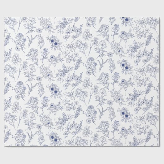 blauwe fleurs de saison cadeaupapier (Vlak)