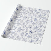 blauwe fleurs de saison cadeaupapier (Uitgerold)