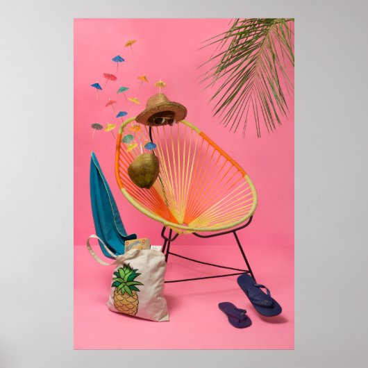 Blauwe flip-flop naast de stoel poster (Voorkant)