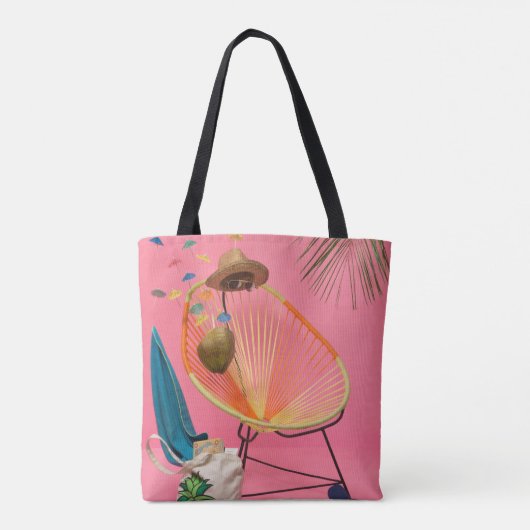 Blauwe flip-flop naast de stoel tote bag (Achterkant)