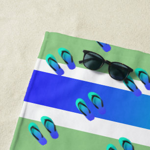 Blauwe Flip flops + Aqua Strepen Oceaan Strandlaken
