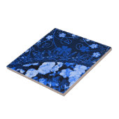 Blauwe flora en glitter tegeltje (Zijkant)