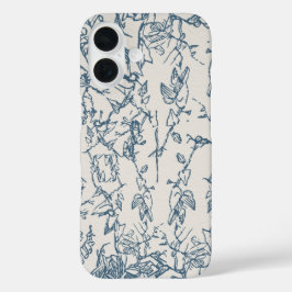 Blauwe Flora met de Hand Getekende Esthetische iPh iPhone 16 Hoesje