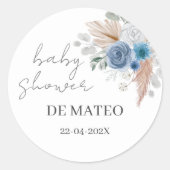 Blauwe Flora Spaans Baby shower Boy Classic Ronde Sticker (Voorkant)