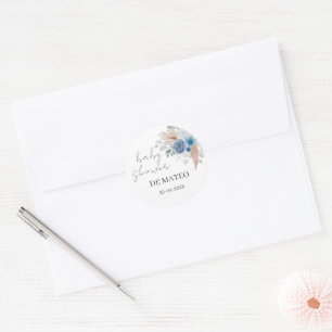 Blauwe Flora Spaans Baby shower Boy Classic Ronde  Sticker