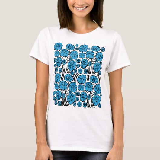 Blauwe flora t-shirt (Voorkant)