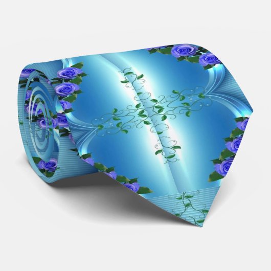 Blauwe Floral #2 Stropdas (Opgerold)