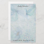 Blauwe Floral - Aangepaste schrijfbenodigdheden Briefpapier (Voorkant / Achterkant)