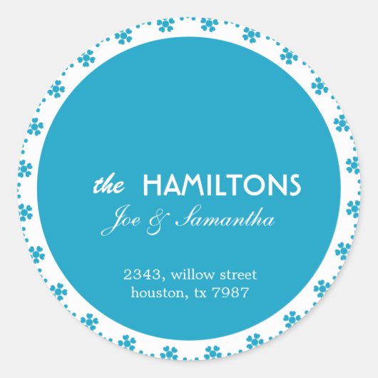 Blauwe Floral - adresetiketten Ronde Sticker (Voorkant)