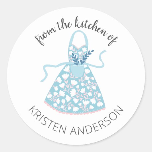 Blauwe Floral Apron uit de keuken Ronde Sticker (Voorkant)