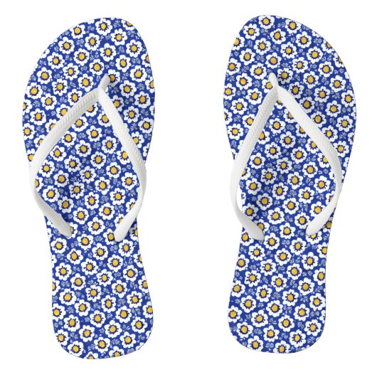 Blauwe Floral Arabic Pattern Paar of Teenslippers (Voetbed)