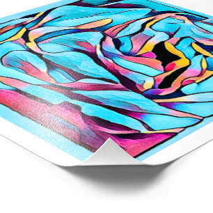Blauwe Floral Art Print Foto Afdruk