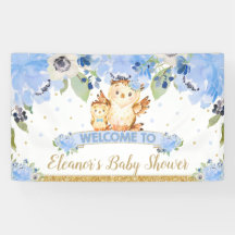 Blauwe Floral Baby en mammie Owl Welkomstachtergro