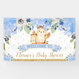 Blauwe Floral Baby en mammie Owl Welkomstachtergro Spandoek