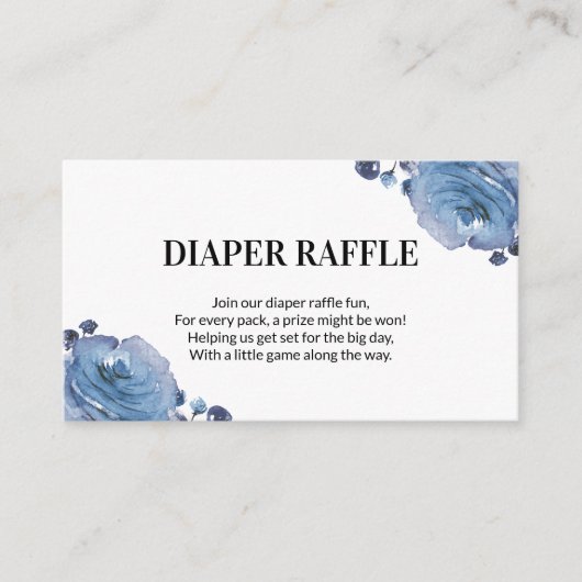 Blauwe Floral Baby shower Diaper Raffle Informatiekaartje (Voorkant)