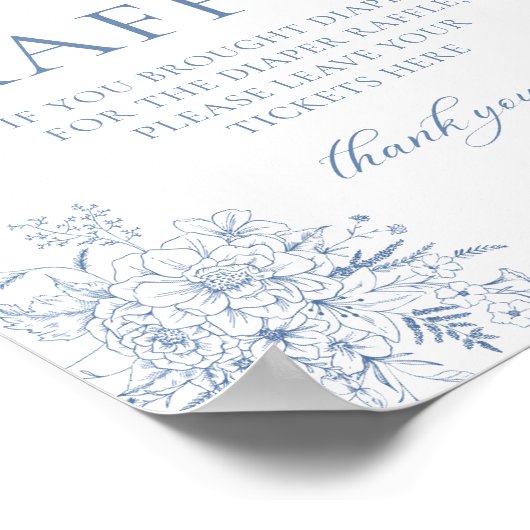 Blauwe Floral Baby shower Diaper Raffle Poster (Hoek)