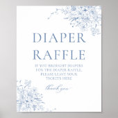 Blauwe Floral Baby shower Diaper Raffle Poster (Voorkant)