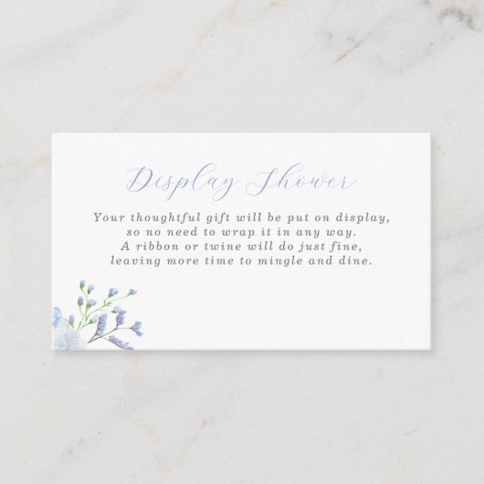 Blauwe Floral Baby shower Display Shower Enclosure Informatiekaartje (Voorkant)