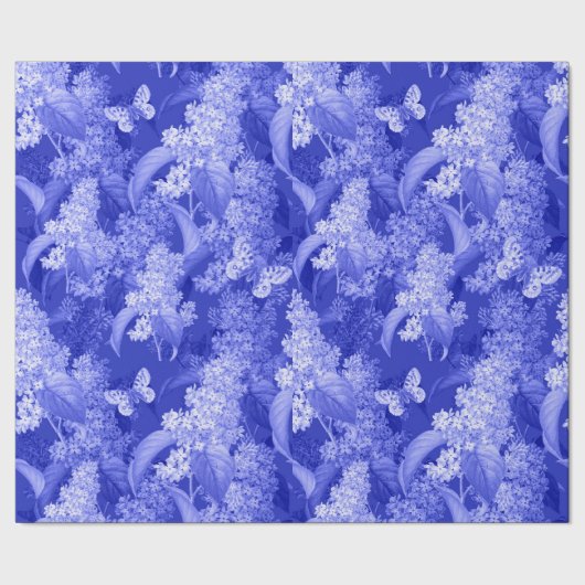 Blauwe Floral Background en Butterflies Cadeaupapier (Zoom)