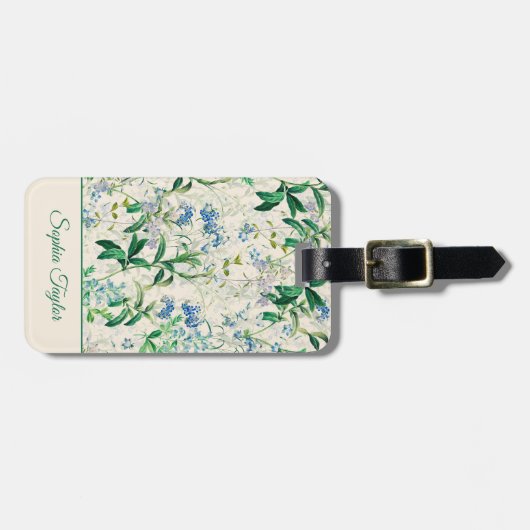  Blauwe Floral Bagagelabel (Voorkant horizontaal)