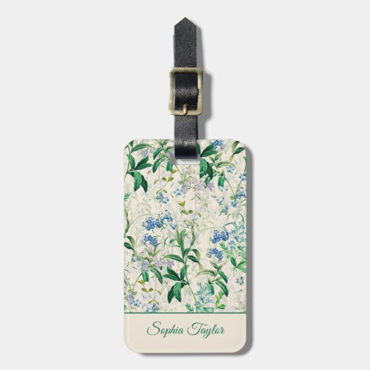  Blauwe Floral Bagagelabel (Voorkant verticaal)