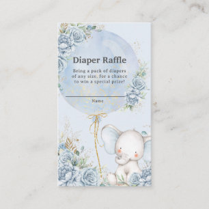 Blauwe Floral Ballon Olifant Baby shower Luier Informatiekaartje