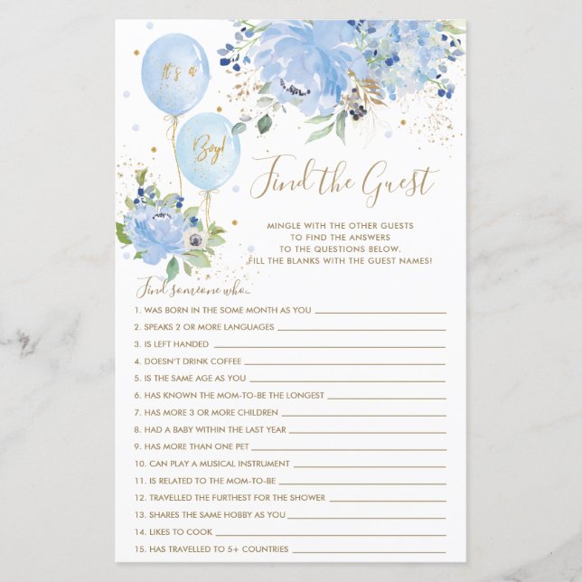 Blauwe Floral ballon vind het spelletje van de gas (Voorkant)