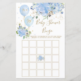 Blauwe Floral Balloons Baby shower Bingo Game